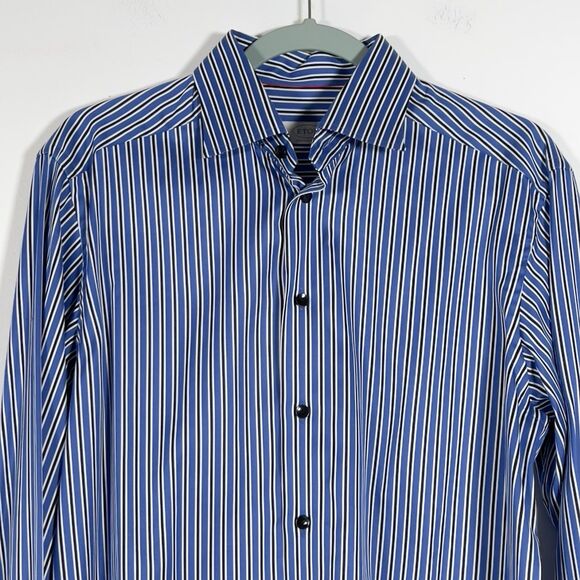 Eton Button Up Long Sleeve Shirt Mens Sz 15.5 39 M Striped Blue Contemporary - Picture 2 of 11